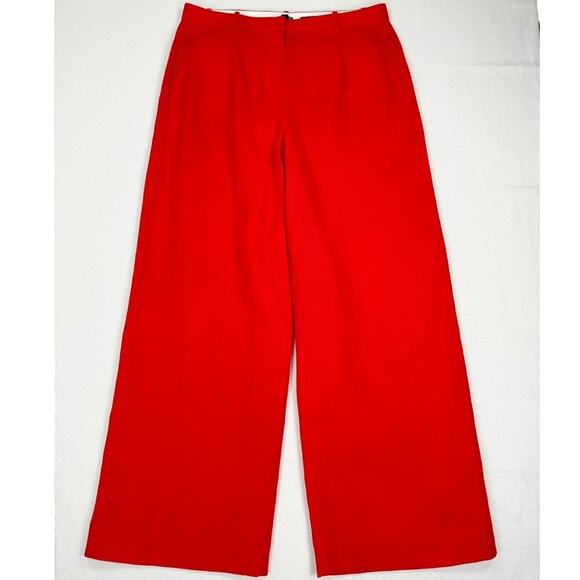 J Crew Womens Pleated Linen Wide Leg Trouser Pant Size 12 Red - Picture 3 of 14